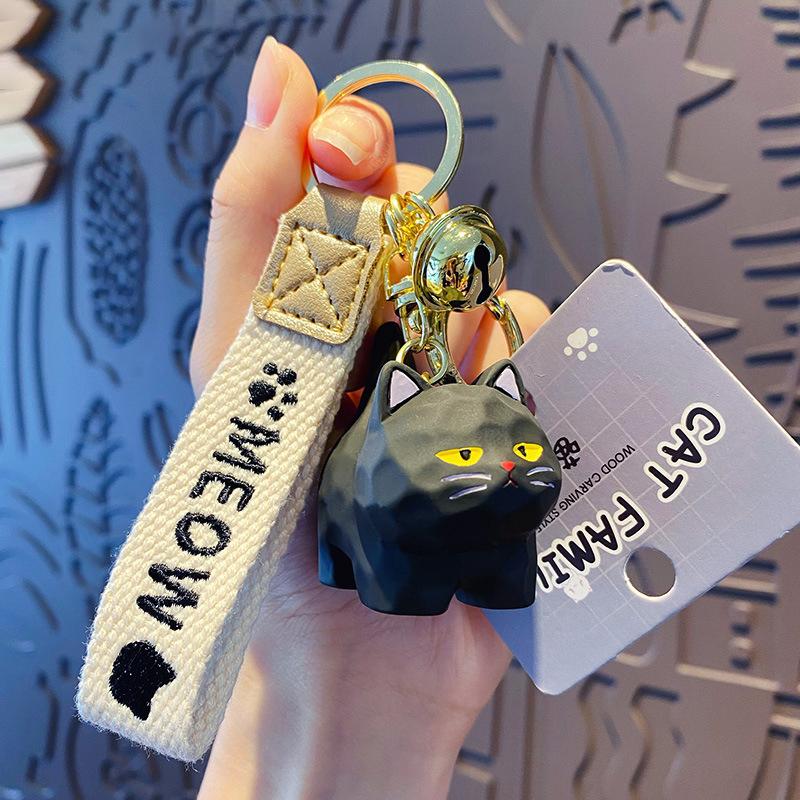 

Брелок для ключей из смоляного дерева с резным котом, милый мультяшный брелок с животным, креативный изысканный брелок для сумки, кулон для детей, подарок