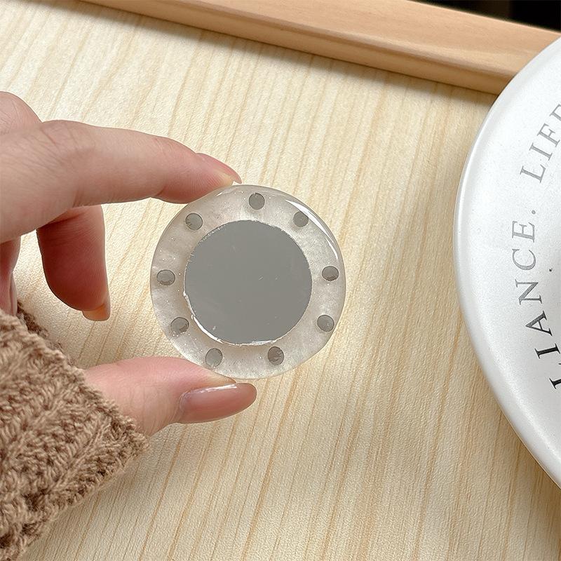 

Round Small Mirror Rhinestone Acrylic Solid Color Mobile Phone Airbag Holder Adhesive Telescopic Portable Makeup Mirror Girl