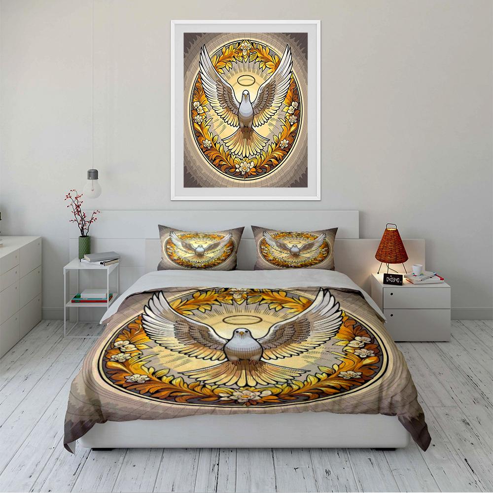 Dove with Halo Floral Bedding Set Bedding set (1 duvet cover, 2 pillowcases, duvet not included)