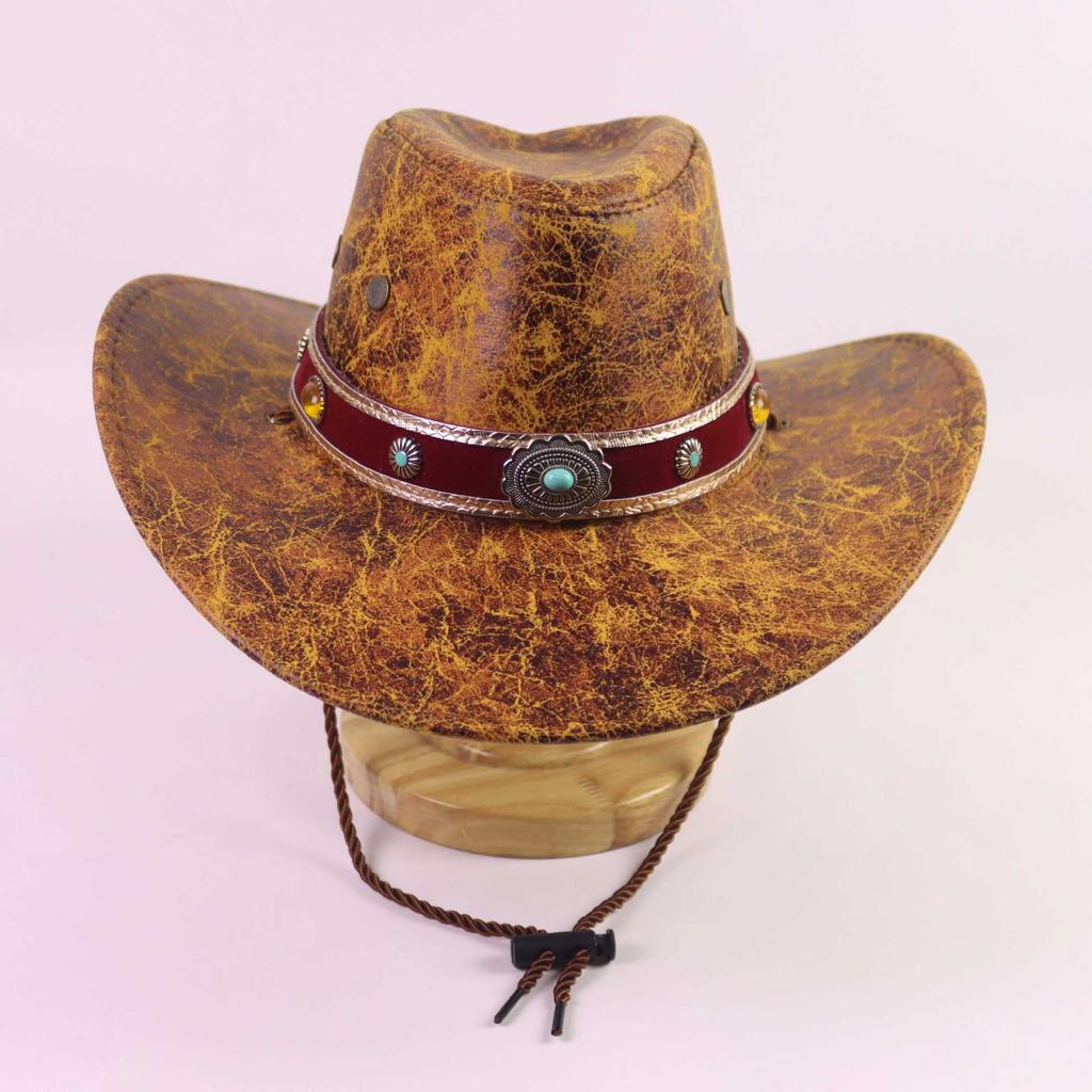 European and American Men's and Women's Western Cowboy Hats, Bull Head Accessories, Curled Suede Top Hats, Tibetan Sunshade and Sunscreen Hats