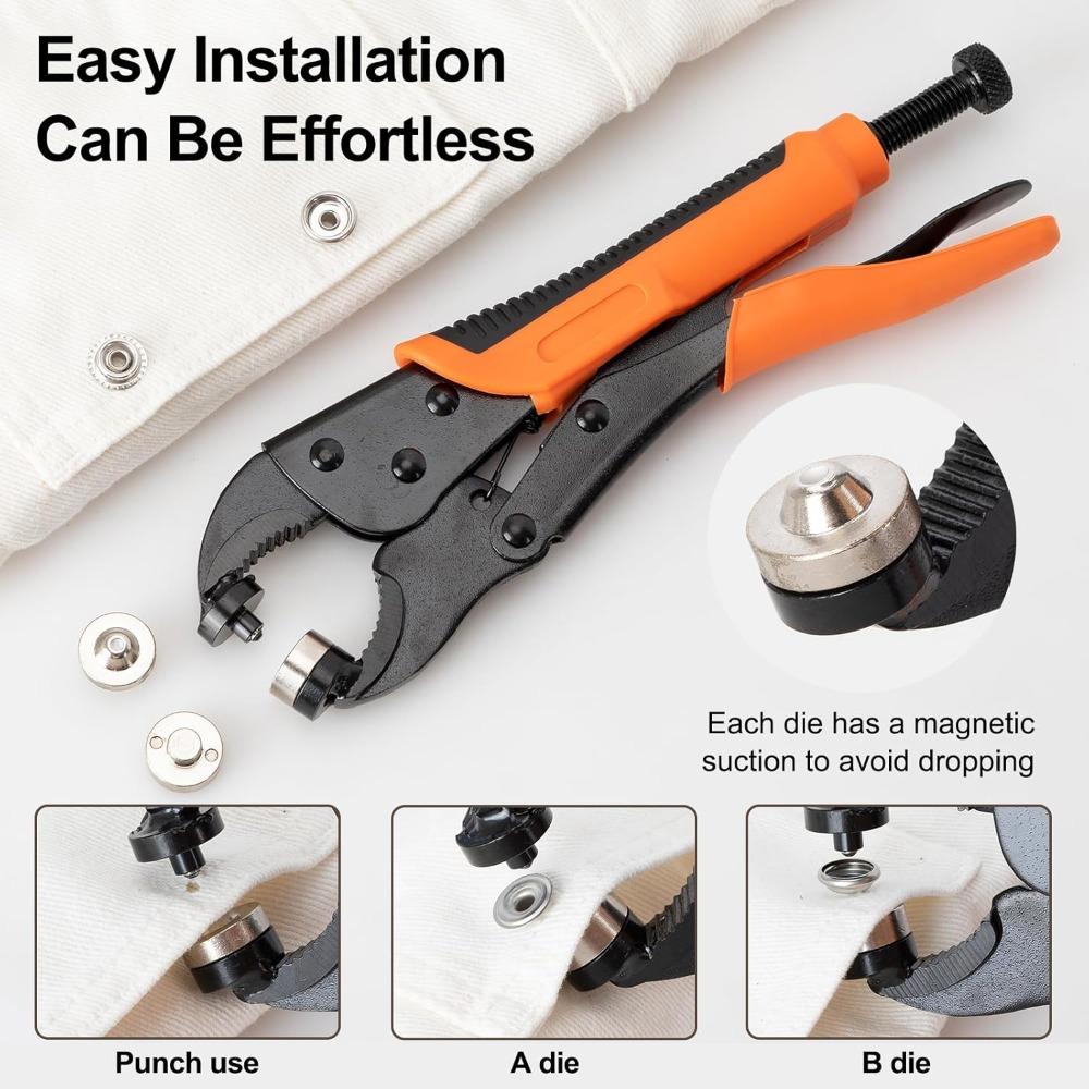 AnYun Snap Fastener Kit, Heavy-duty Snap Fastener Tool, Includes 1 Snap Fastener Pliers and 280 15mm Stainless Steel Snap Fasteners.