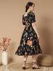 Women Empire Waist Black Midi/Calf Length Dress Gown Kurta Party Wear Top Tunic