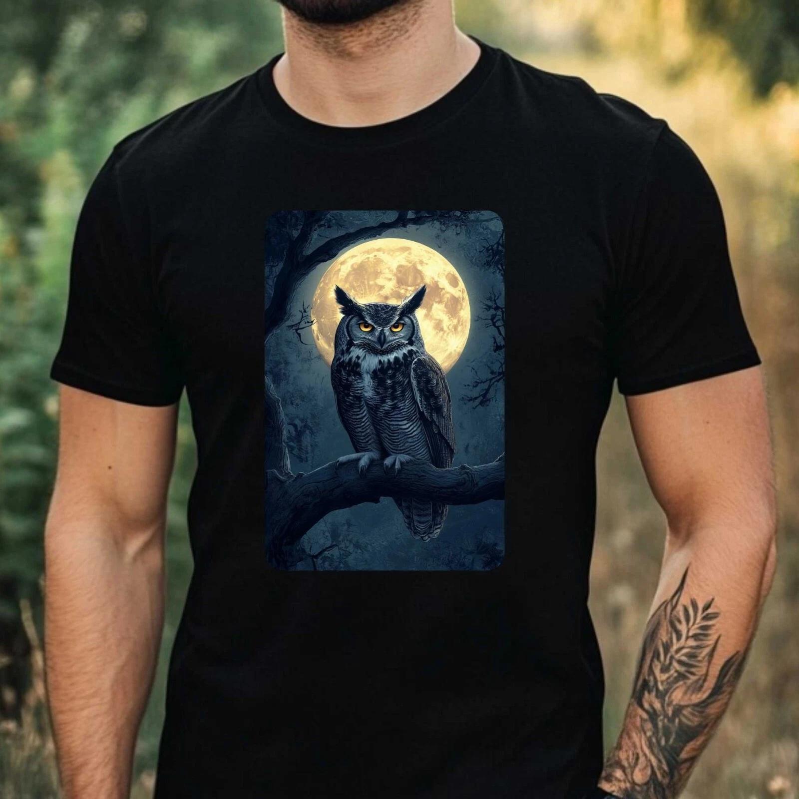 T-Shirt Herren Eule an Vollmond Motiv Baumwolle Größe XS bis 5XL XL