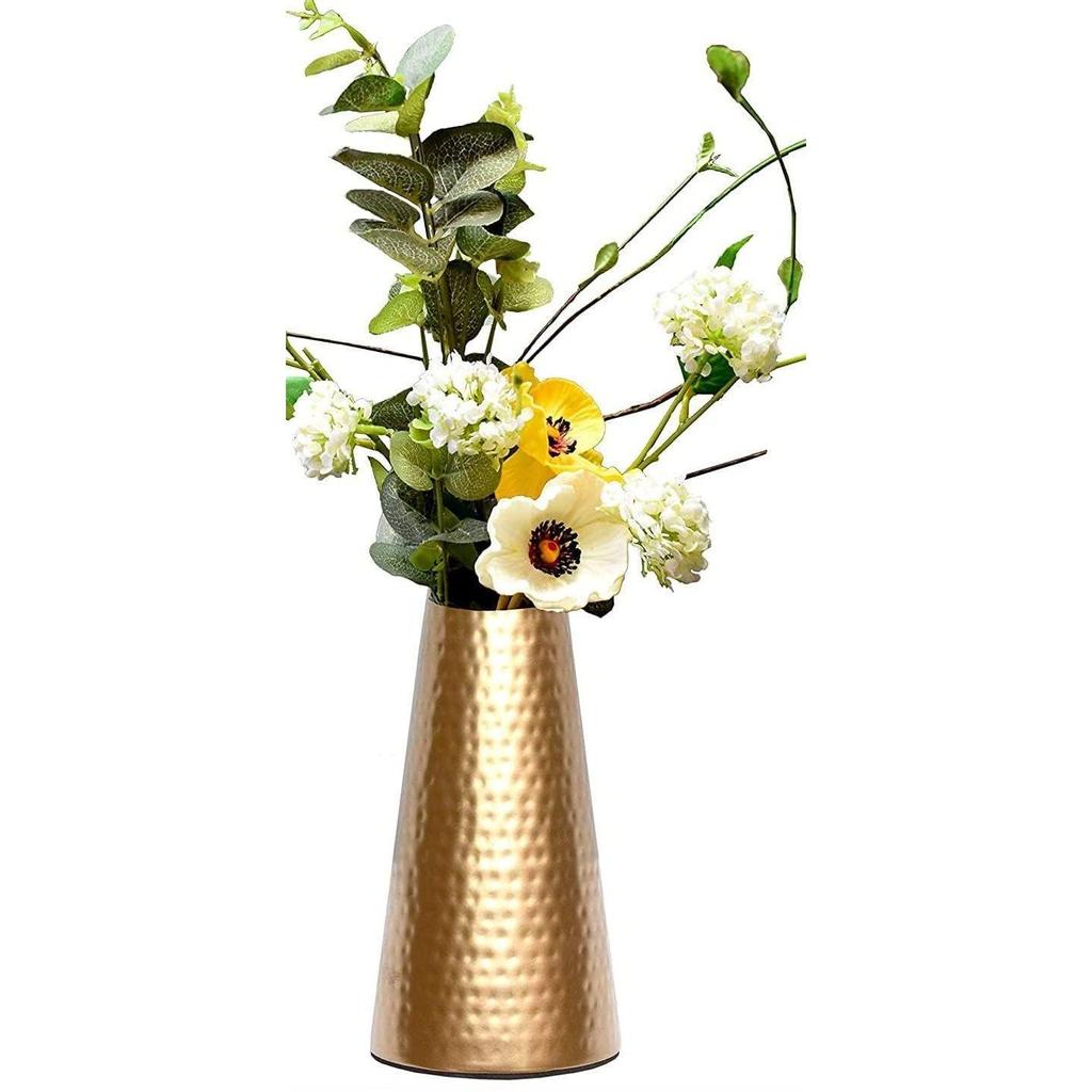 Metal Gold Hammered Flower Vase for Living Room Decoration Items for Bedroom Office Table Centerpiece Vase for Flowers, 9 Inch (Without Flowers)