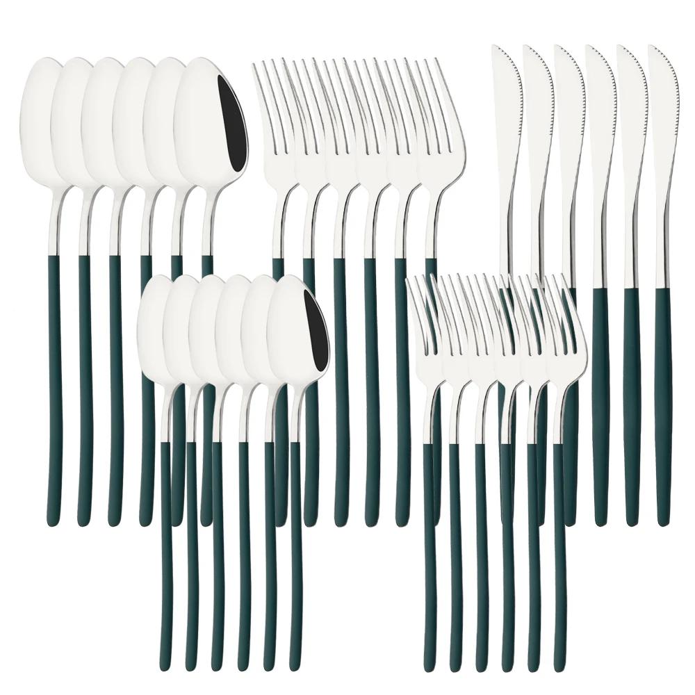 30Pcs/Set Stainless Steel Dinner Mirror Gold Dinnerware Set Knife Dessert Fork Spoon Cutlery Set Kitchen Flatware Silverware Set