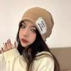 Knitted Hat for Women with Big Head Patches Piled Hats Autumn and Winter Plus Velvet Thickened Cold Hat for Men with Winter Bag Hat Warm Plus Velvet