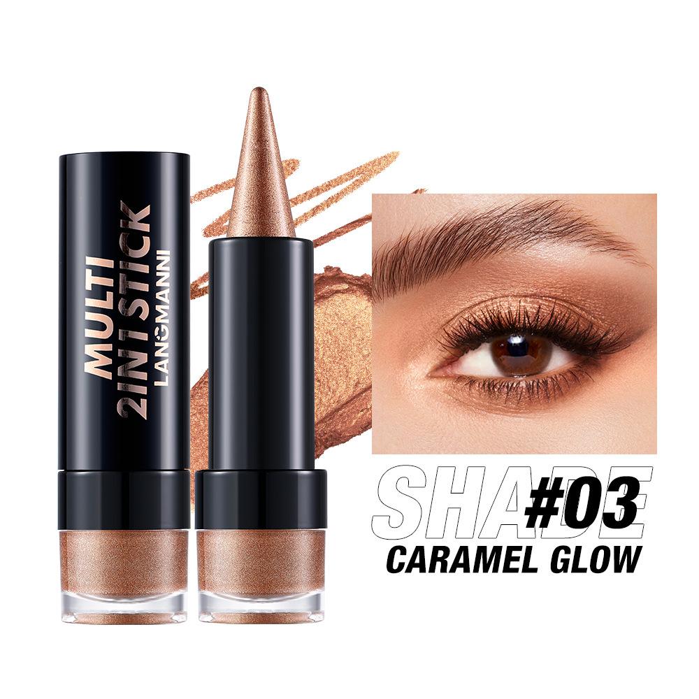 2 IN 1 Bullet Pearlescent Eye Shadow Pen Pointed Eyeliner Stick Caramel Brown Black Eyeshadow Makeup Silky Smooth Waterproof Lasting Eyeshadow