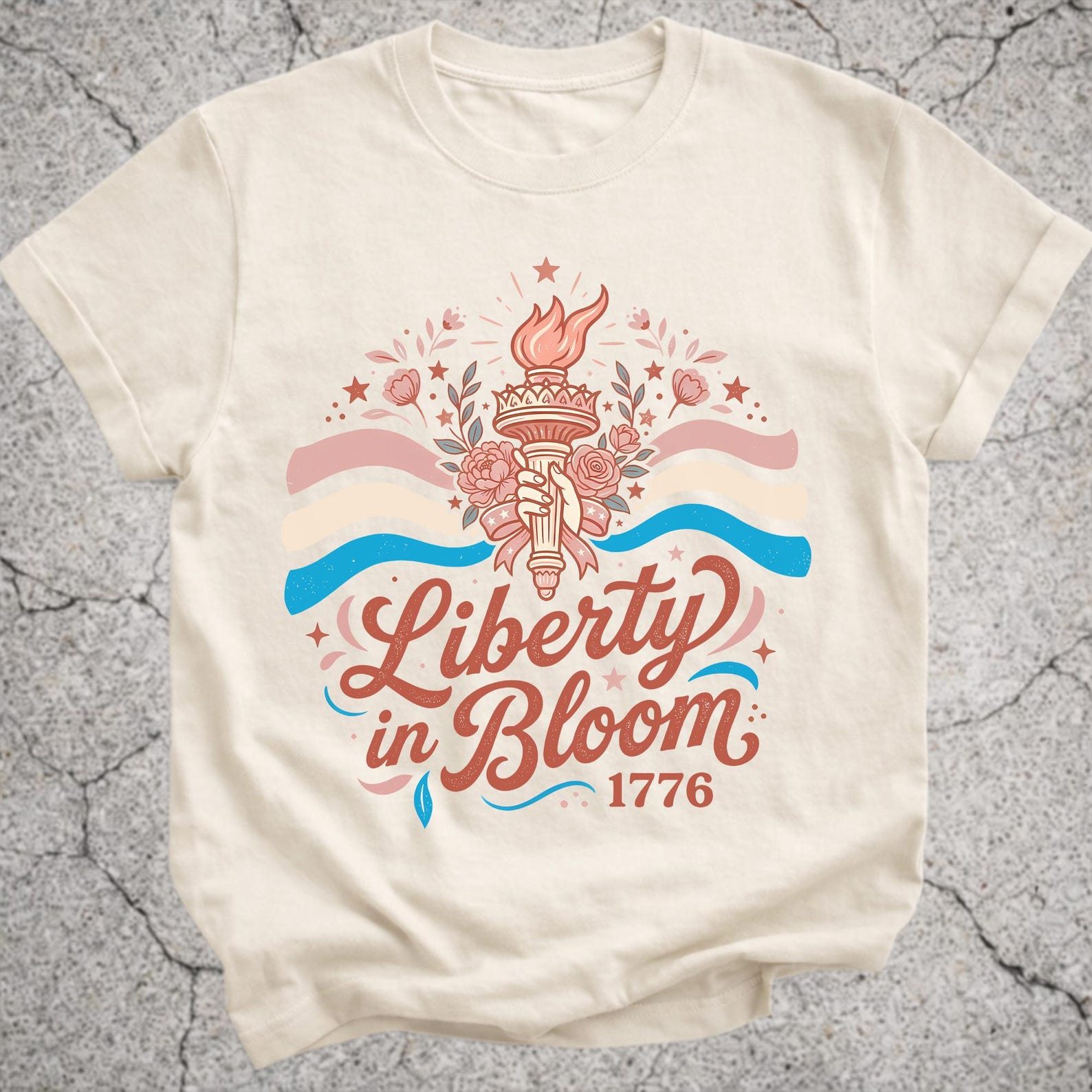 Liberty In Bloom Shirt, Patriotic 4th Of July Tee, Floral America Graphic T-Shirt, 1776 Freedom Lover Gift L