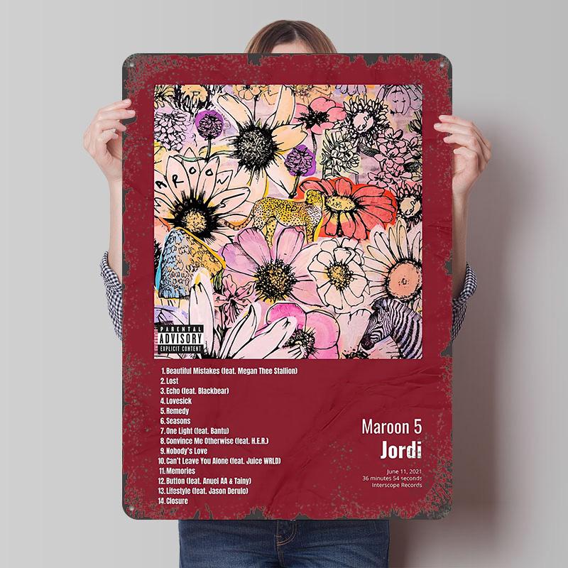 

Maroon 5 Jordi Album Cover Poster Customized Wall Art Vintage Metal Signs Retro Tin Plaque for Man Cave Gaming Room Decoration 20x30cm（7.8x11.8inch）