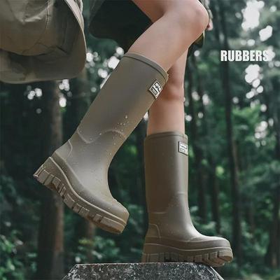 Women's Thick-Soled Waterproof Mid-High Rain Boots - Non-Slip, Wear-Resistant, Korean Style for Camping & Car Wash.