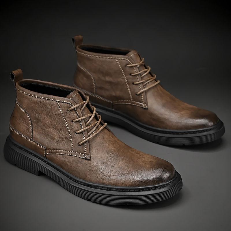 Men's Leather Shoes Retro  Boots High Top Leather Shoes