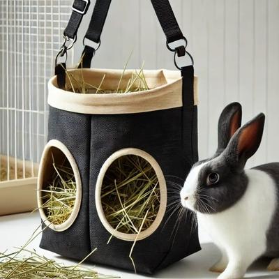 Food Storage Bag Hanging Rabbit Feed Bag Canvas Chew Proof Hay Bag Eco-Friendly Hay Pouch For Rabbit Dutch Pig