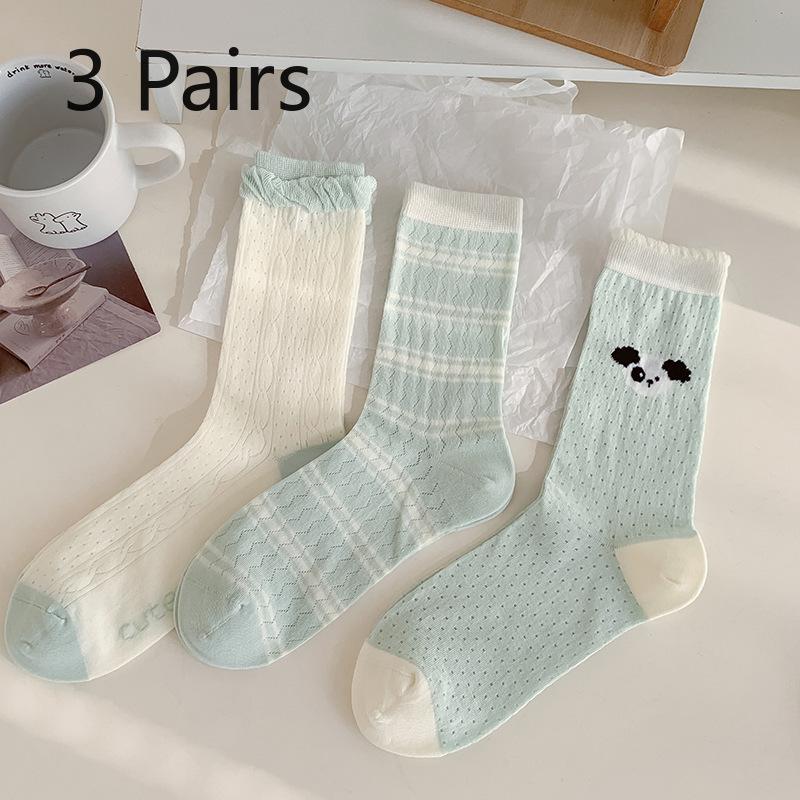 

3 пары женских летних тонких хлопковых носков средней длины с деревянным краем, дышащей сеткой и мультяшным рисунком собаки 3 Pairs