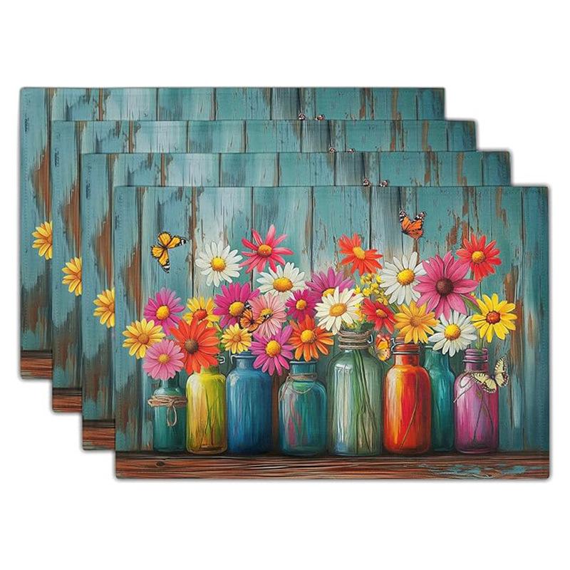 Linen Meal Mat for Spring and Summer, Sunflower Flowers Kitchen Decoration, Dining Table Insulation and Anti Fouling Mat