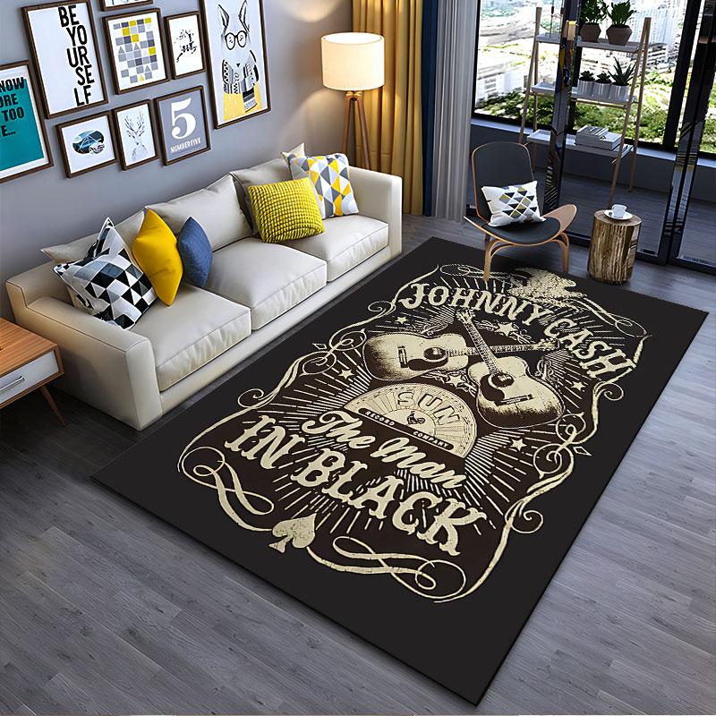 Johnny Cash Retro Music Carpet suitable as a non-slip mat for the living room or bedroom sofa