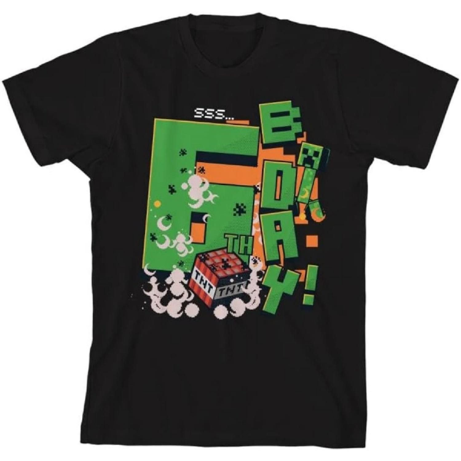 Детская черная футболка Minecraft Крипер 6-й День Рождения XXXXXL разноцветный