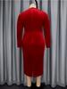 Elegant Women Red Velvet Dress O Neck Cut Out Long Sleeves Embroidery Flower Bodycon Evening Party Wedding Guest Autumn New