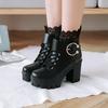 2024 Classics Women's Boots Mid Calf Mature Casual Fashion Boots Square Heel Autumn and Winter New Lace Belt Buckle Women Shoes