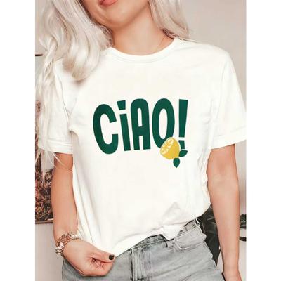 Übergroßes T-Shirt Schwarz Ciao Text und Zitronen-Print Freizeitkleidung für Damen