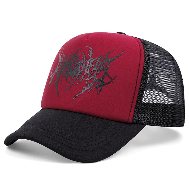 2025 Personalized New Gothic Printed Breathable Mesh Hat Outdoor Leisure Sunshade Baseball Hat Street Hip Hop Skateboarding Hat