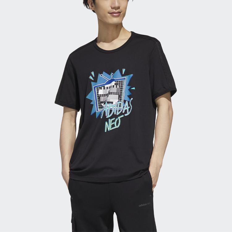 Adidas Neo Fun Print Sports Crew Neck T-Shirt Men Tops Black GM2340