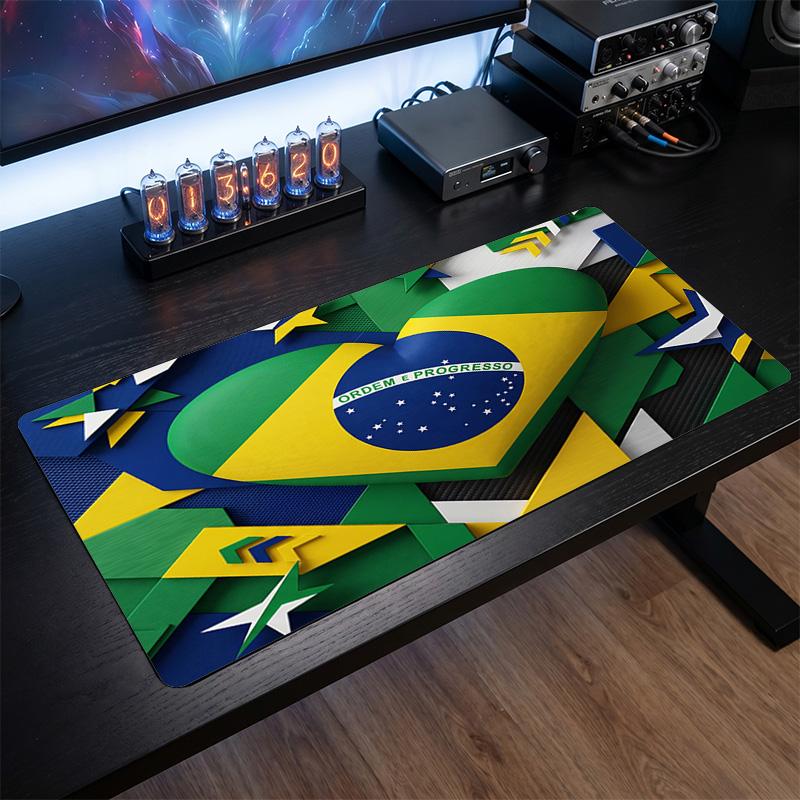 Brazil Football Crest Mouse Pad, Extended Non Slip Rubber Desk Mat for Gaming Office Laptop Fan Gift