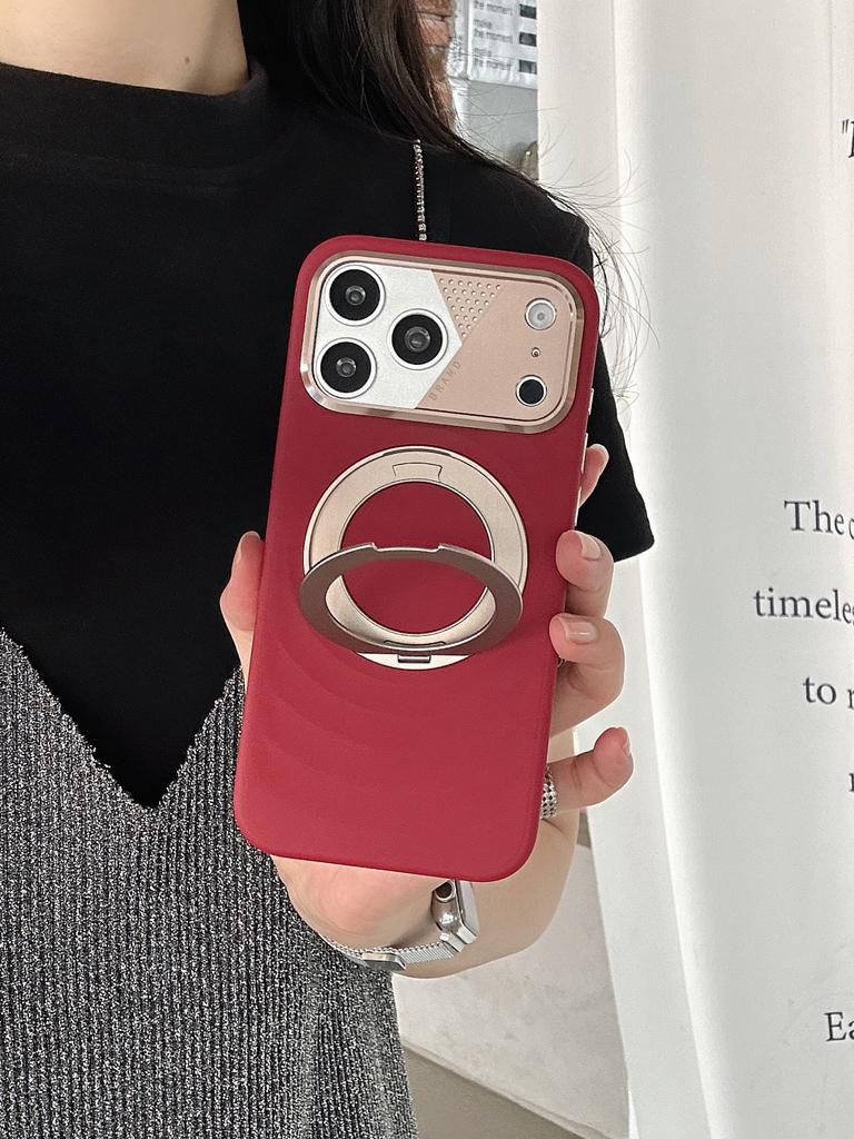360-degree Rotating Bracket Magnetic Solid Color Phone Case for iPhone 17 Pro max Hardware lens protection For Magsafe Cover
