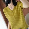 Ice Silk Short Sleeved T-shirt for Women Loose and Slimming V-neck Knitted Sweater Half Sleeved Top