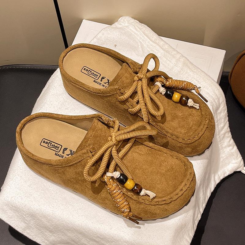 

Ретро сумка с бисером голова Boken полушлепанцы женские 2025 новые на одной педали толстой подошве литературные Мори универсальные туфли Мюли 40