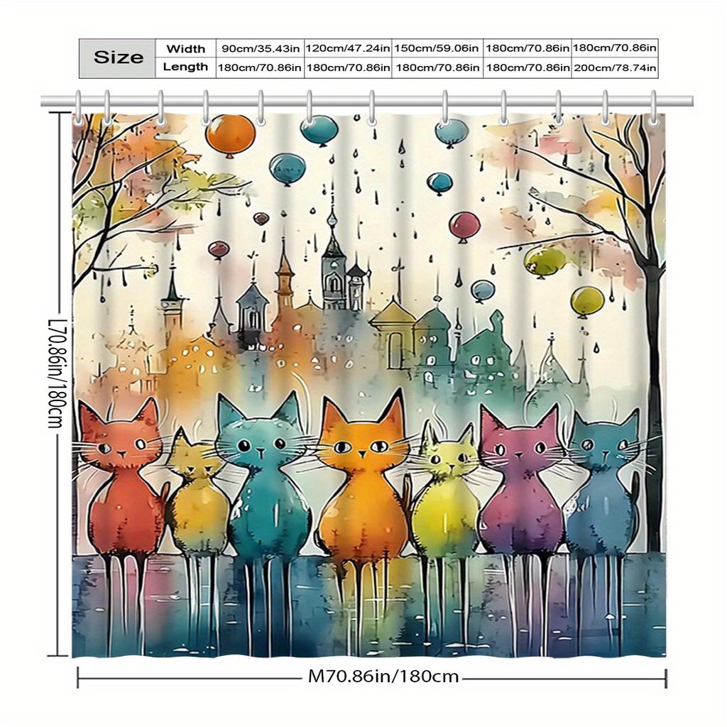 A Whimsical Cats Shower Curtain: Add a Touch of Playfulness to Your Bathroom with This Adorable Design Featuring Colorful