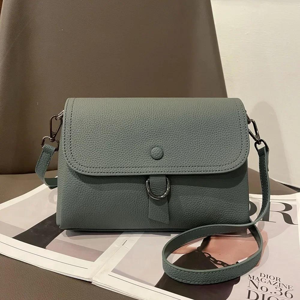 Women's Genuine Leather Luxury Underarm Bag Square Handbag Solid Versatile Real Cowhide Multi Compartment Single Shoulder Bag