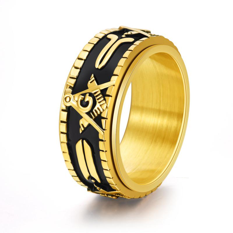 Stackable Rotating Titanium Steel Freemason Retro Men's Punk Ring Jewelry