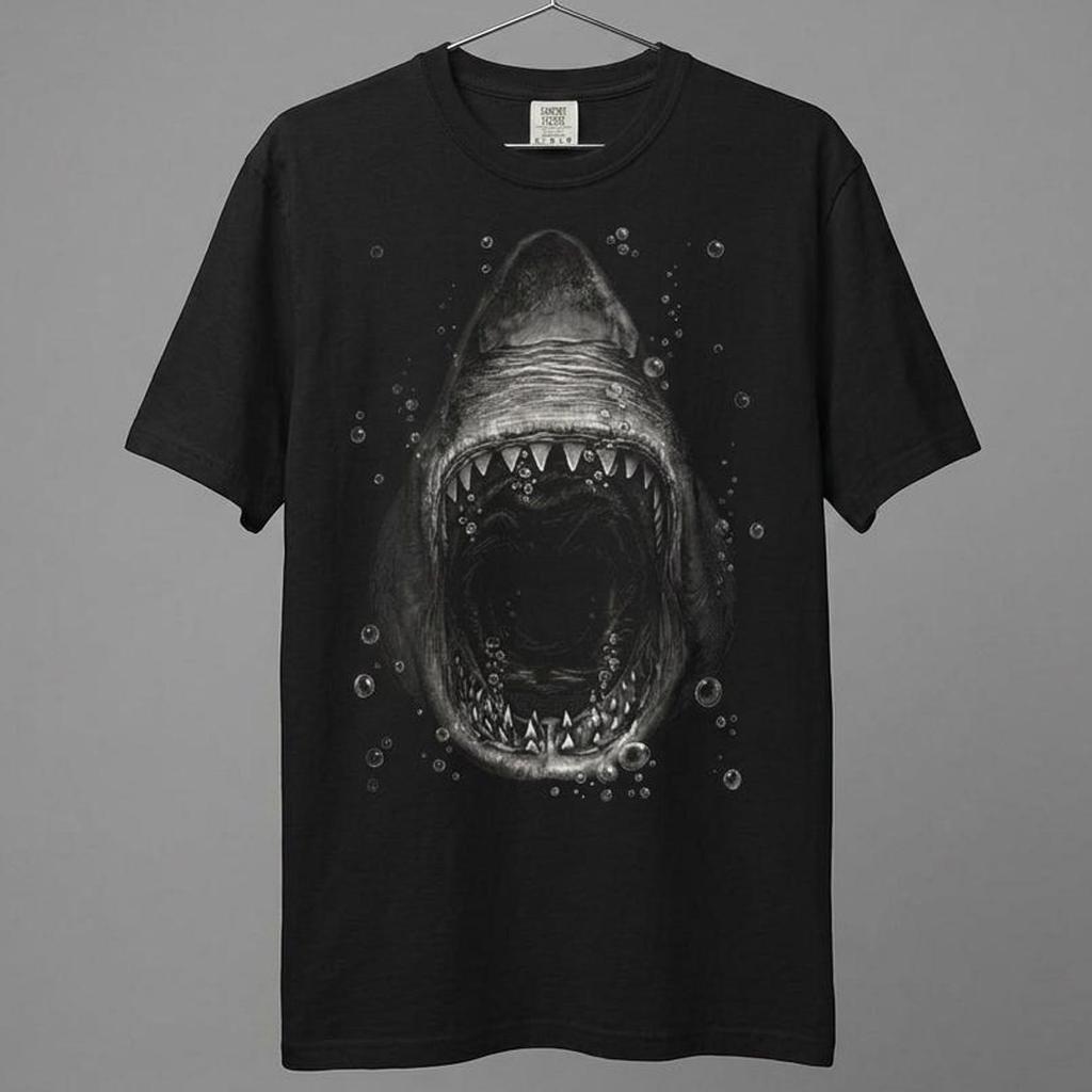 Haifischmaul Illustration T-Shirt | Weißer Hai Ozean Grafik