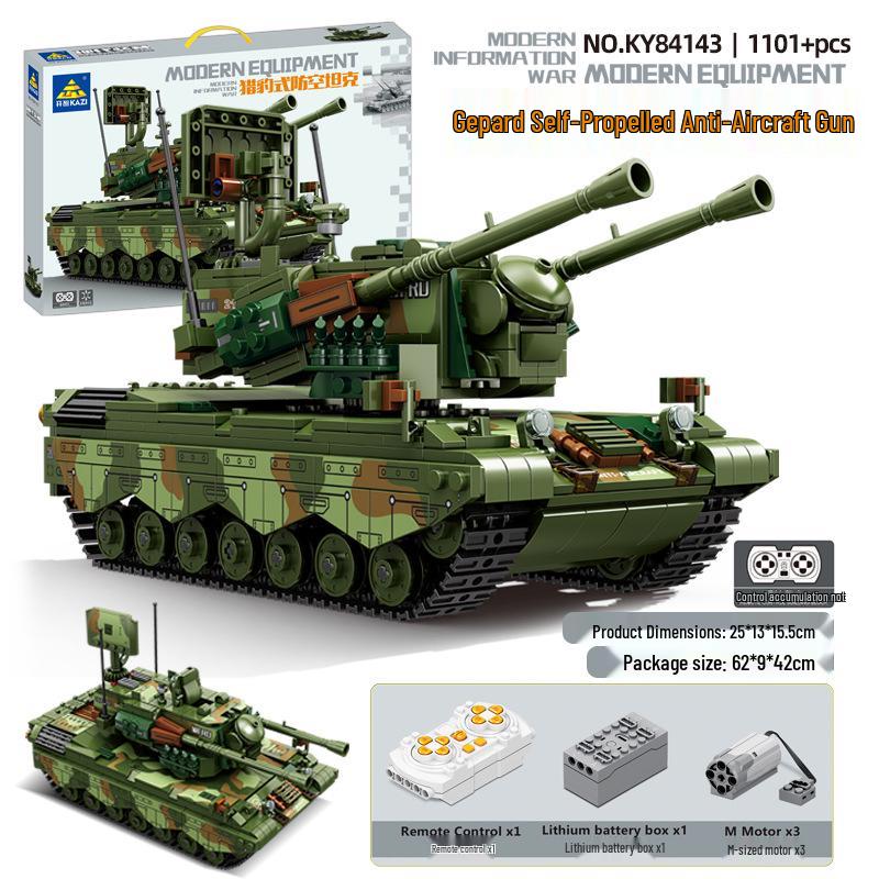 KaiZhi Leopard Anti-Aircraft Tank RC Building Blocks Model - Educational DIY Assembly Toy for Boys Color Box: 62*42*9 cm