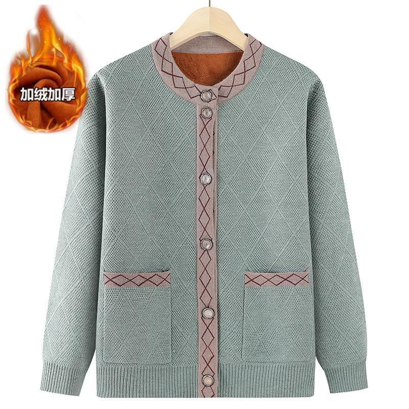 Sweater jacket fleece thickened clothes warm winter large size knitted cardigan