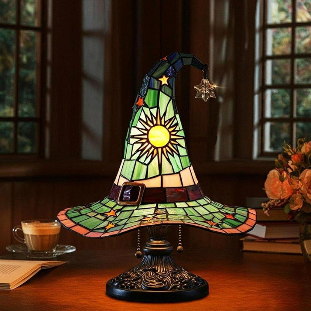 Lampa w kształcie Kapelusza Czarownicy na Halloween Żywiczny Ozdoba Lampka na USB Dekoracja, Świąteczna Lampa Stołowa
