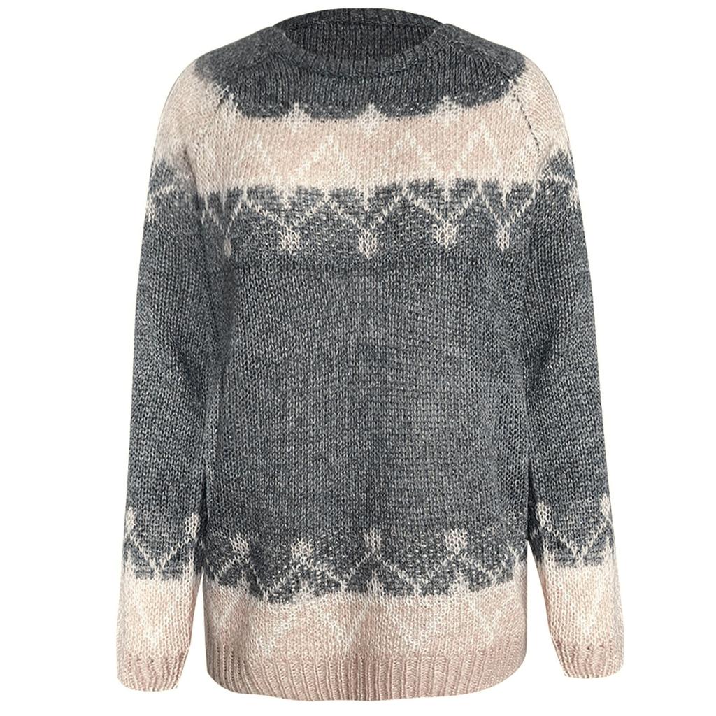 Fashion Women  Long Sleeve Leoaprd Print Patchwork Knitted Warm Sweater