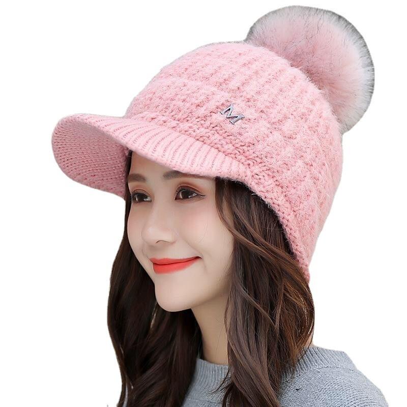 Peaked cap women's new knitted wool warm hat fashion versatile autumn and winter piled thickened ear hat