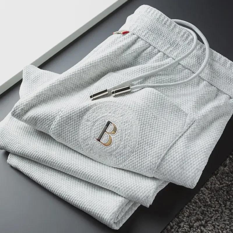 Men's White Embroidered Waffle Cuffed Running Sweatpants - Trendy Spring/Fall Casual Wear