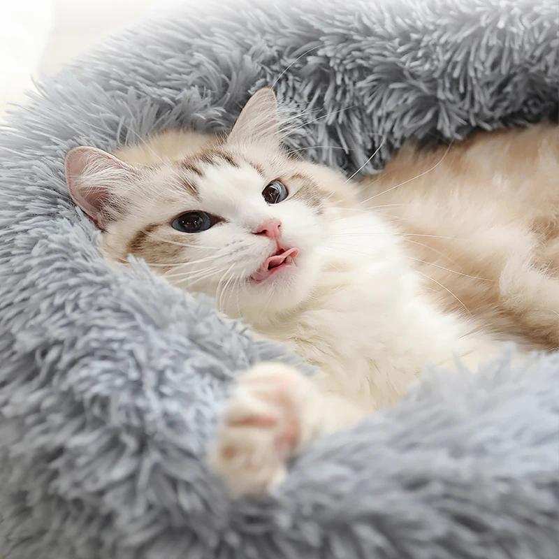 40-100cm Round Cat Bed Pet Bed Kennel Non-Slip Winter Warm Dog Kennel Sleeping Long Plush Soft Puppy Cushion Mat Cat Supplies
