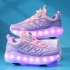 Chaussures de Sport à Lumières pour Enfants Chaussures à Roulettes Chargement et Démontage Chaussures à Roulettes à Quatre Roues LED Baskets Lumineuses pour Enfants