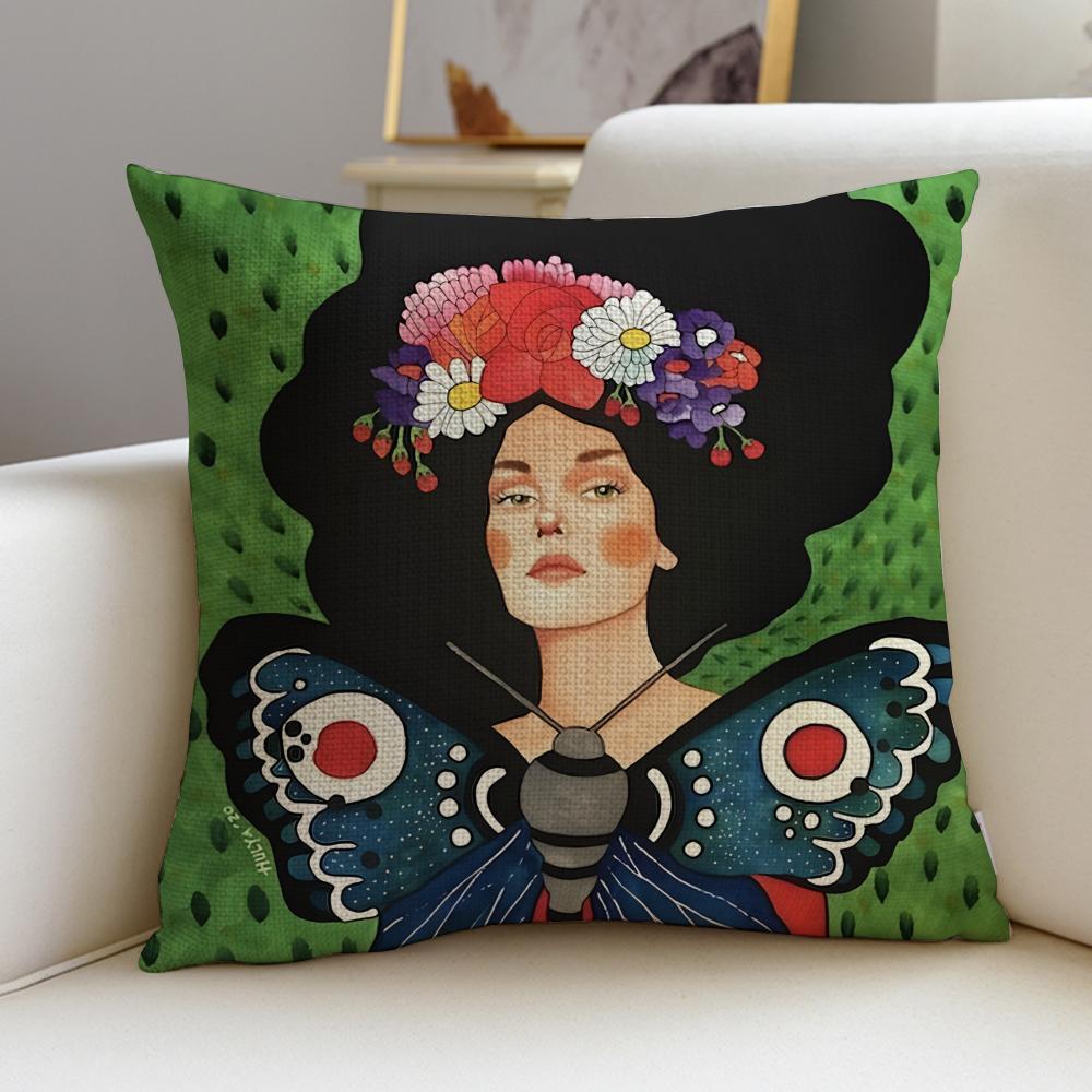 Stylish Fashion Abstract GirlS Cushion Cover Breathable and skinfriendly linen pillowcase square removable and washable cushion