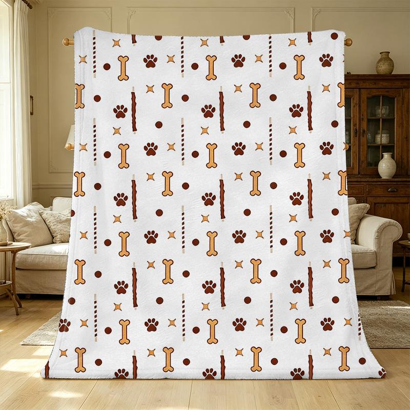 Pet-Themed Flannel Fleece Blanket: Soft, Breathable, Warm & Cozy Throw for Home, Christmas & Halloween, Leisure Use
