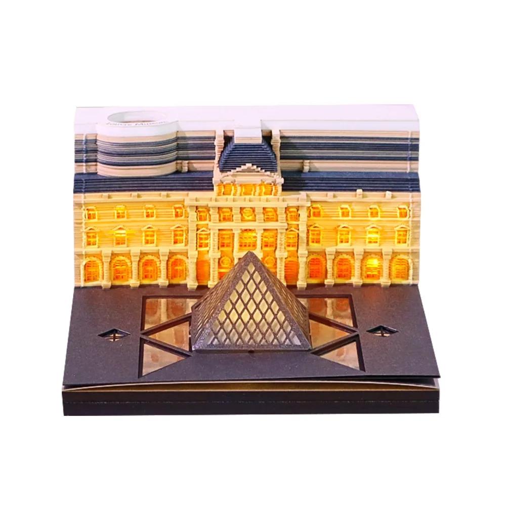 With Lights Paper Sculpture Calendar Notepad 3D Paper Craft 2026 Weekly Calendar Desktop Ornament Magic Castle Calendar