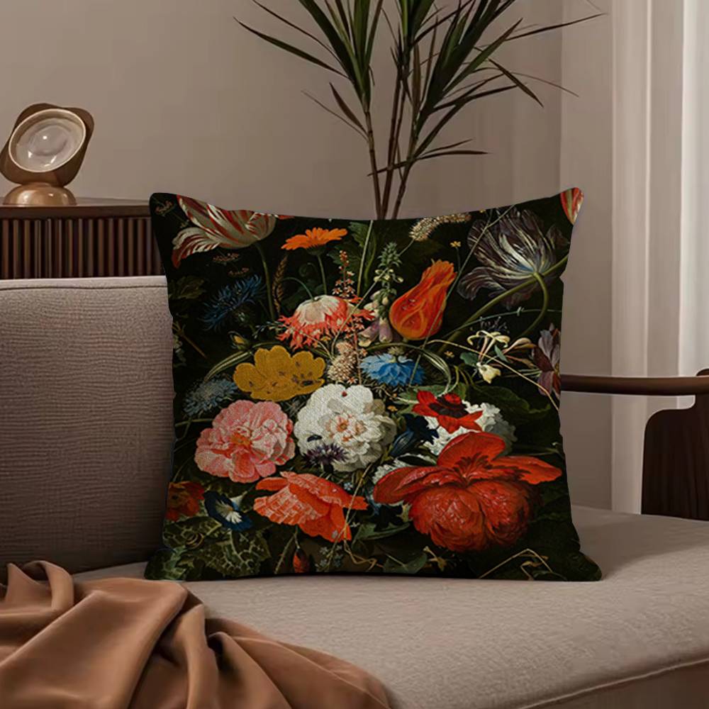 Beautiful Oil Painting Flowers Pillow Case Anti-dustmite Pillowcase Invisible zipper silky short plush Sofa cushion cover