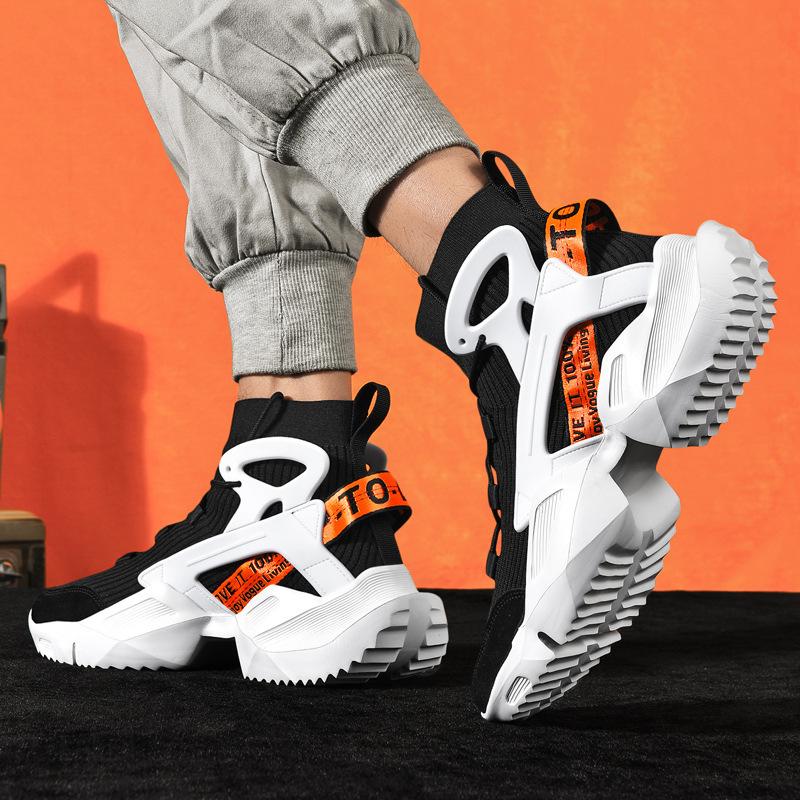 Fashion Breathable Mesh Socks Sneakers Shoes Trend Student Fitness Shoes High Top Lace -Up Casual Shoes