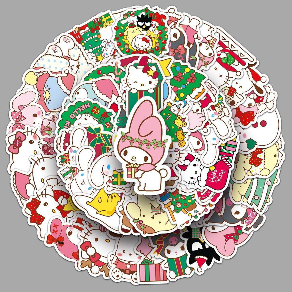 50 Christmas Sanrio Cartoon Stickers: Cute Waterproof Decorations for Thermos Cups and Notebooks.