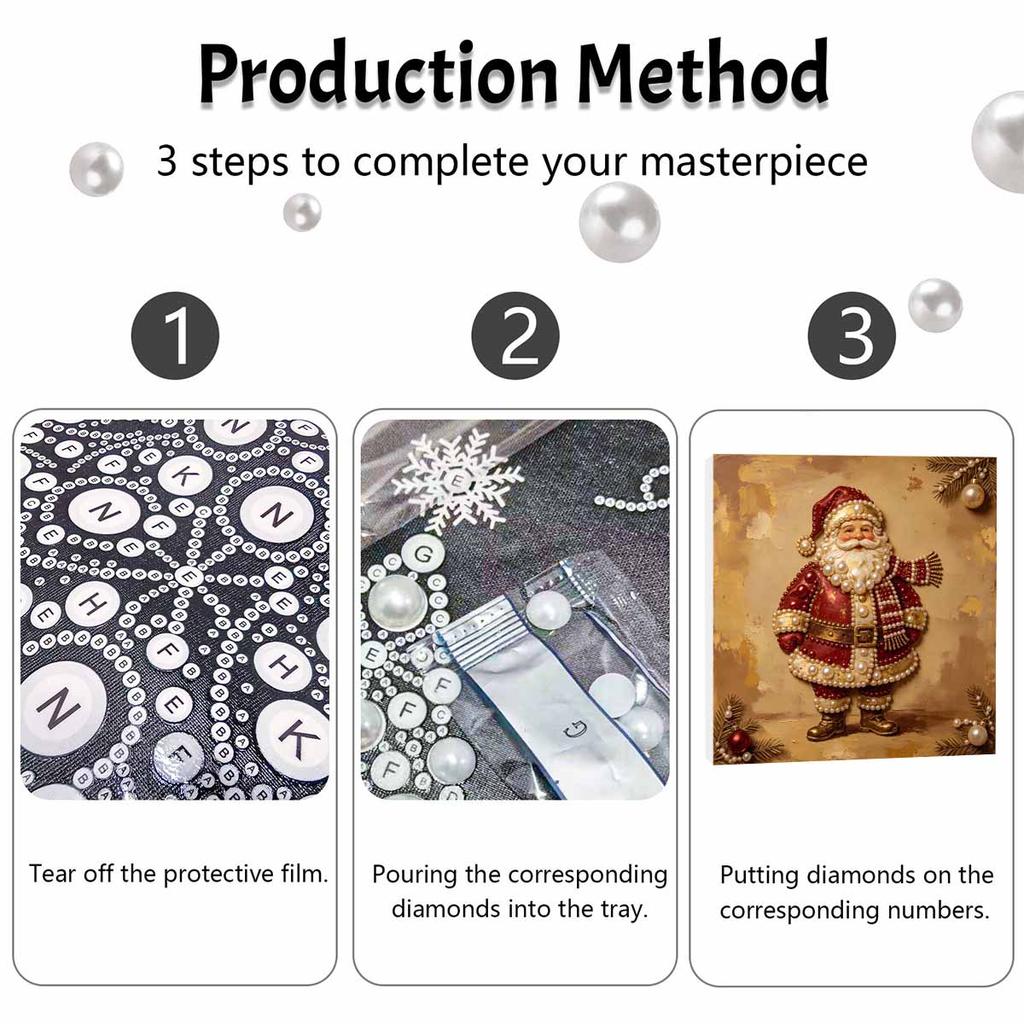 Small Framed Pearl Painting Kit Santa Claus DIY Shiny Bead Art Creative Leisure Craft Ready to Display Home Decor Holiday Gift Wall Art