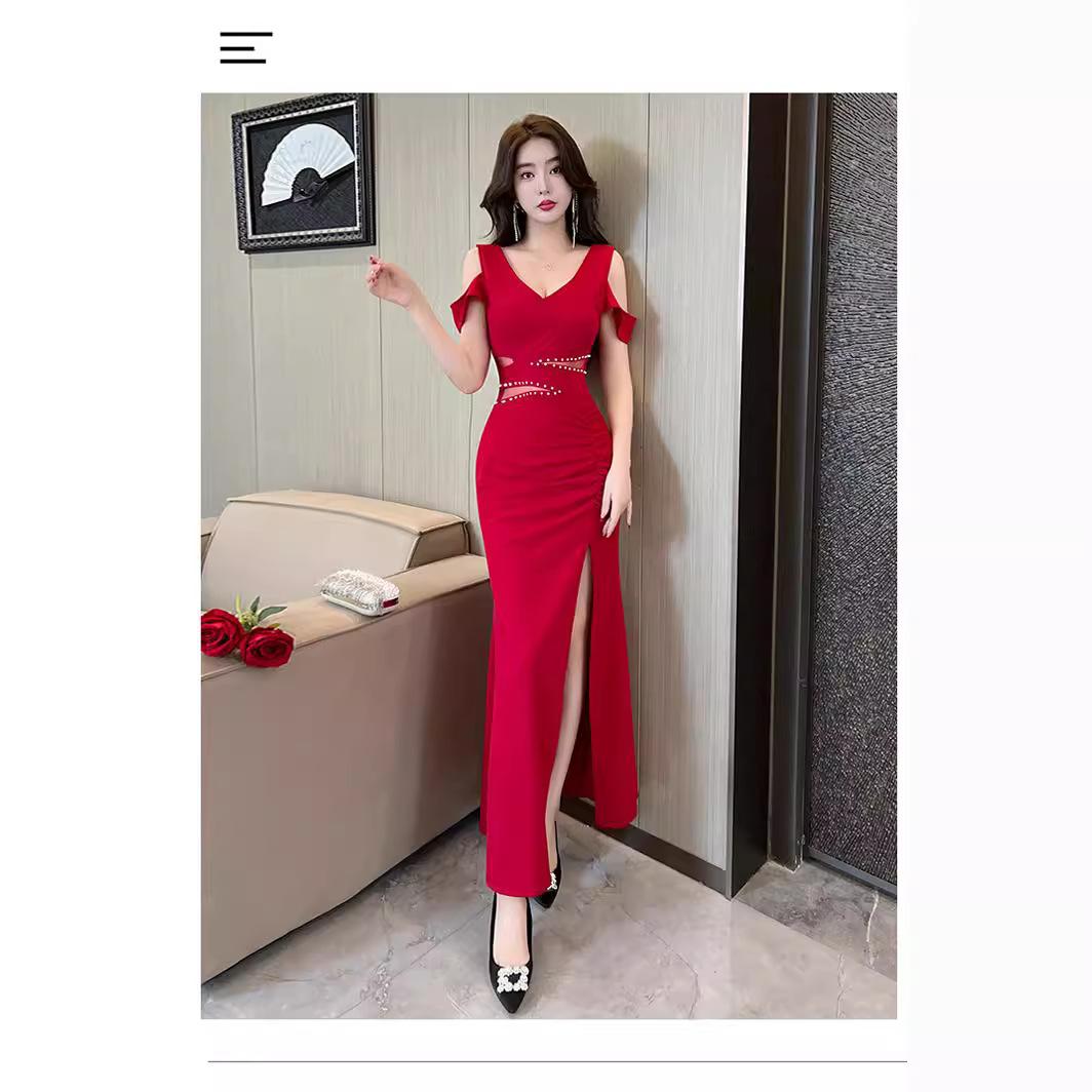 

Sexy evening dress women s sauna foot bath massage SPA technician work clothes long dress KTV nightclub dress XL бордовий