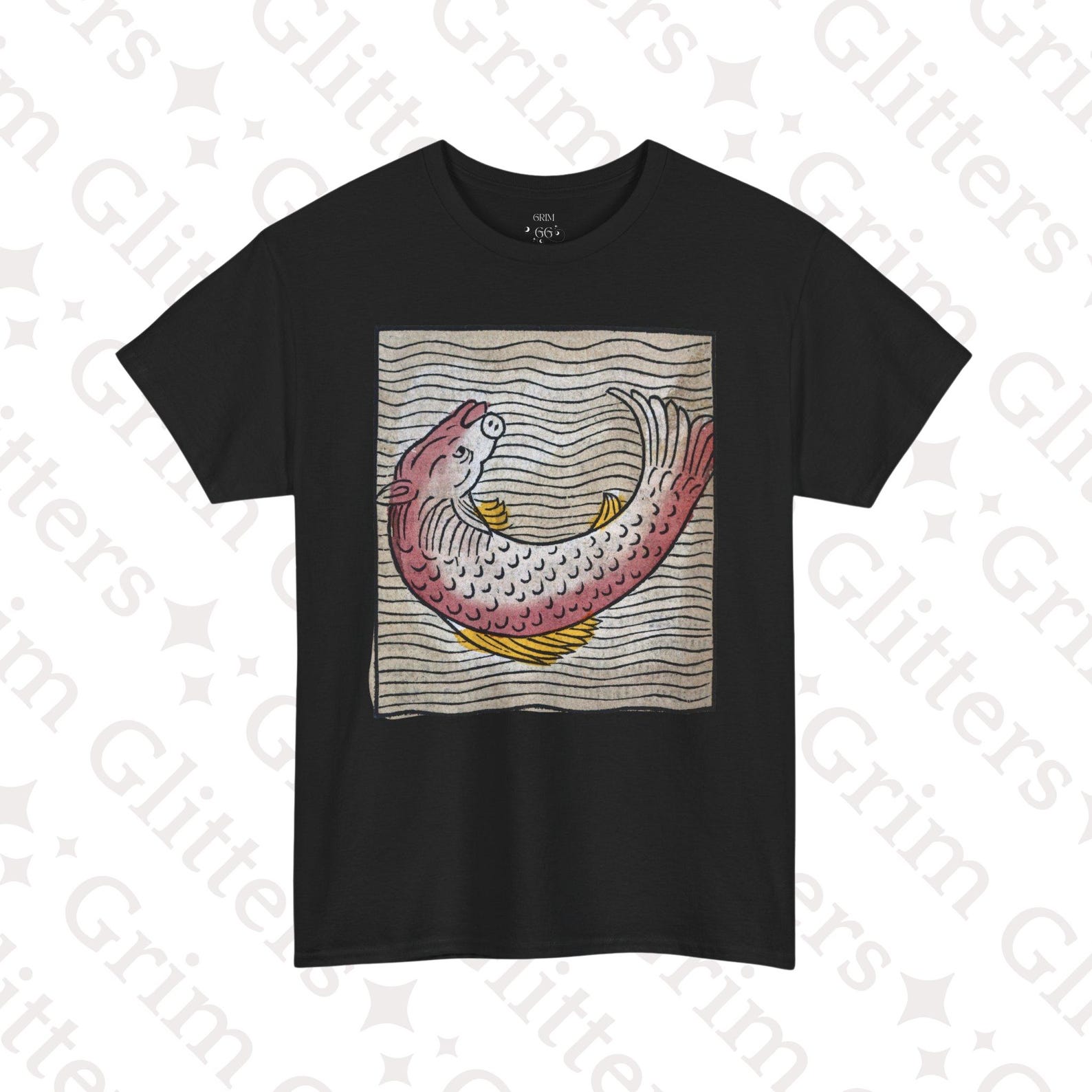 Sea-Pig T-Shirt: Ortus Sanitatis (1491) Porcus Marinus - Medieval Porpoise Unisex Tee 2XL